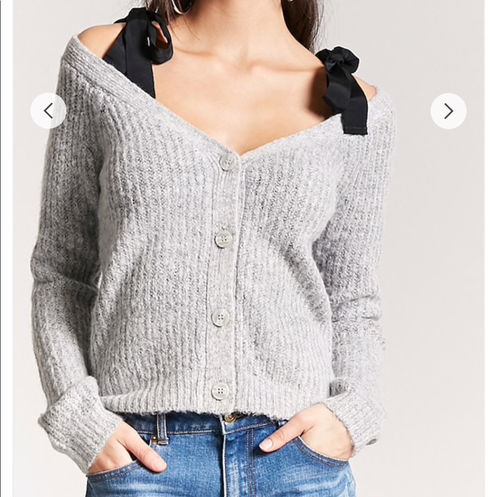 Forever21 Open-Shoulder Ribbon Cardigan